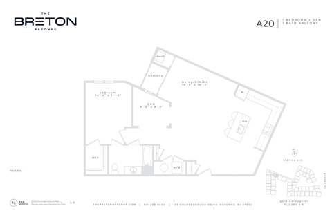 Floor plan for 1 bed, 1 bath, 1133 sqft